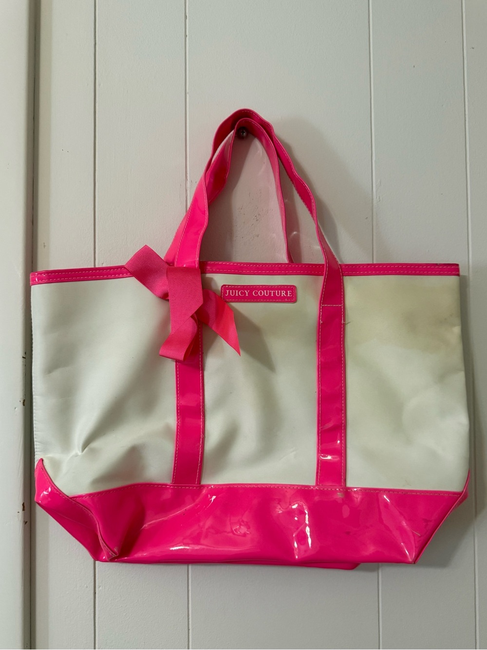 Juicy Couture Cream and Hot Pink Patent Trim Tote
